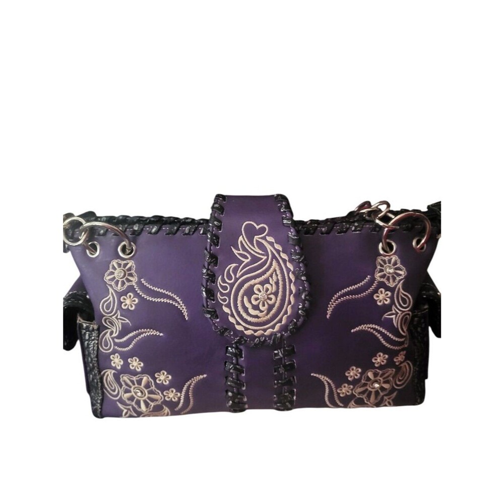 Western Purple Embroidered Paisley Concealed Carry Shoulder Bag